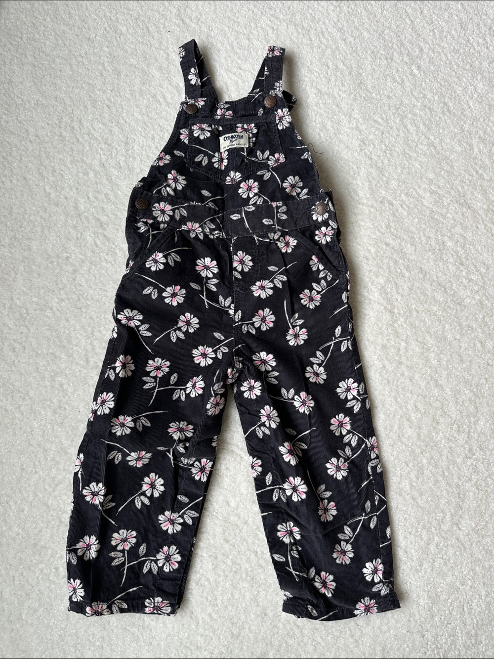 OshKosh B'gosh Black Floral Corduroy Overalls